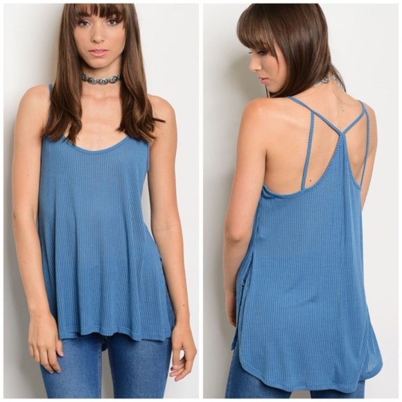 Tops - Indigo Strappy Ribbed Tank Top